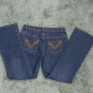 🎁 DG2 Diane Gilmore Blue Jeans 4P Gorgeous Embellished Buttons and Pockets 🎁